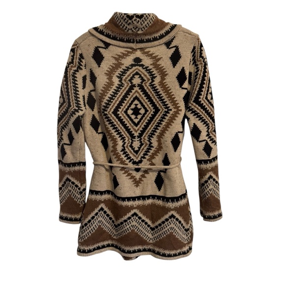 Lovestitch Tribal Boho Cardigan - Black Brown Beige Open Front Mohair Blend M - Picture 3 of 14